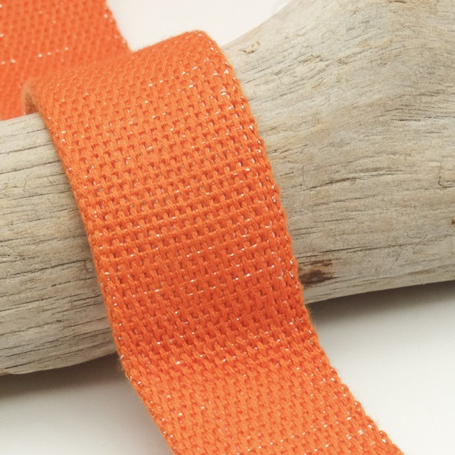 Sangle Coton Lurex Argent 30MM Orange - Maison Klem